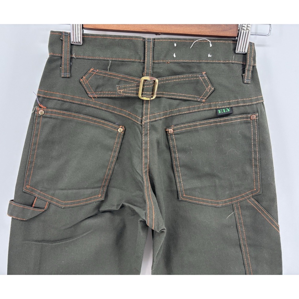 Vintage Ely Mens Buckle Back Jeans Dark Green Denim 26x32 Retro Cinch Back